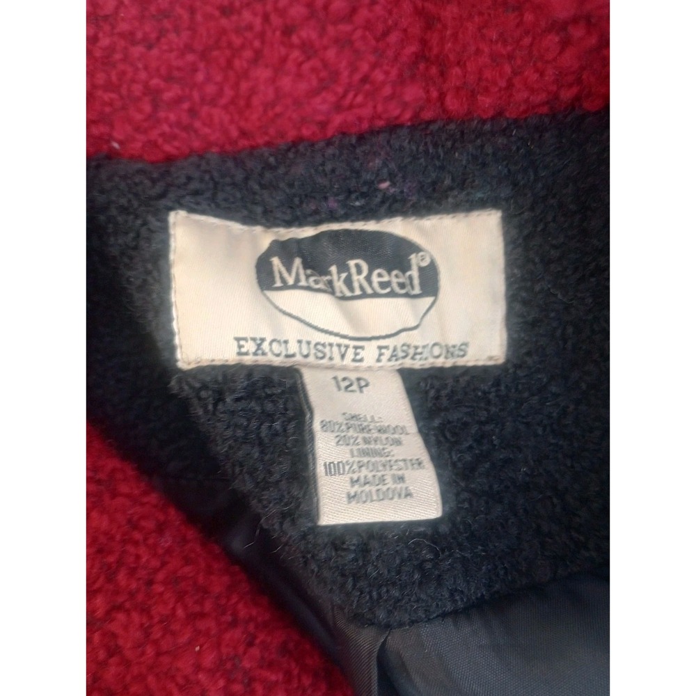 Mark Reed Red Black Statement Wool Trench Dress Jacket Size 12P Lined Old Money - Picture 13 of 13